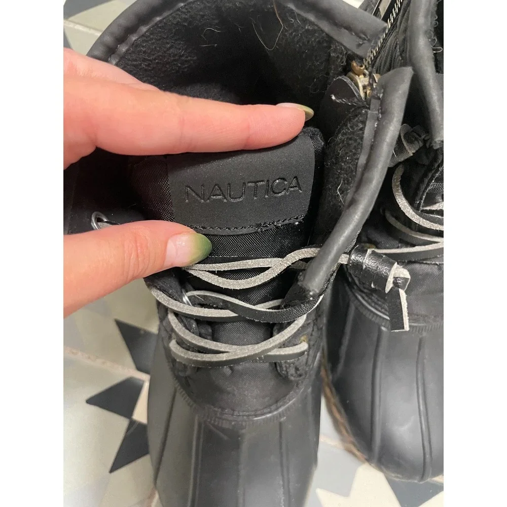 Nautica Womens Dorsay Quilted Duck Boots Black Tan Size 6 Waterproof Ankle Boots